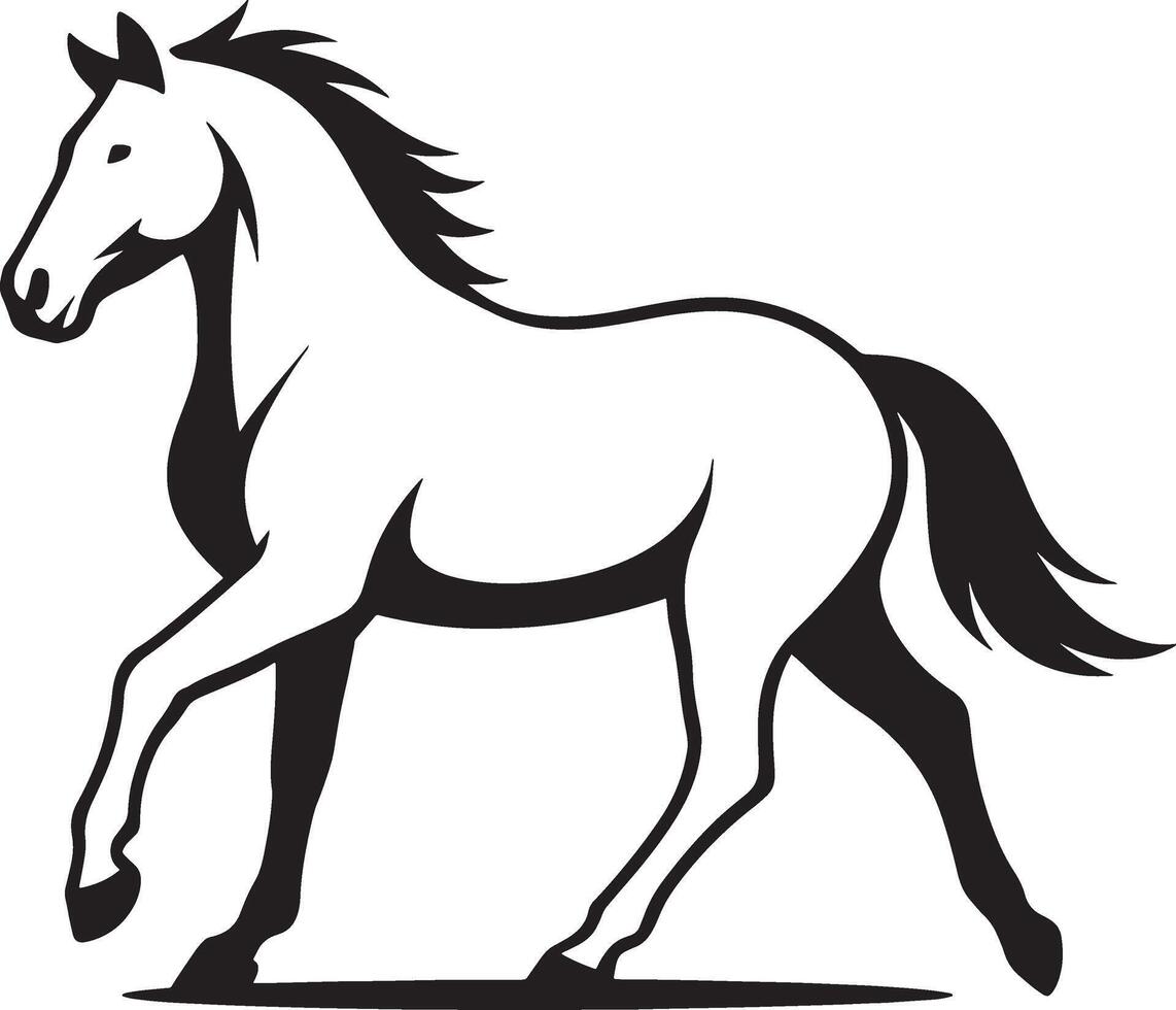 Running horse elegant silhouette art, Graceful horse movement black and white vector