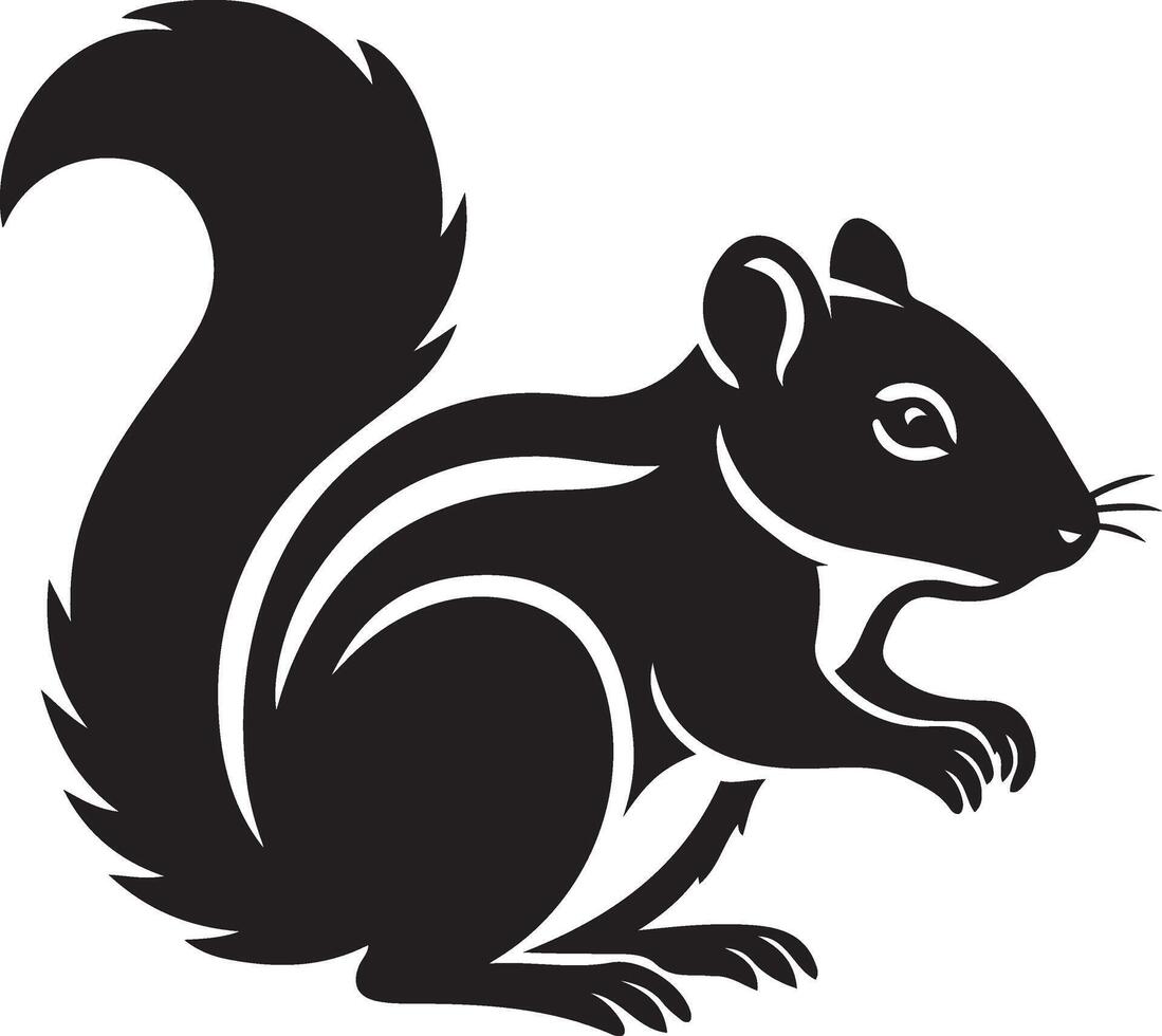 Stylish chipmunk silhouette black and white, Cute chipmunk art wildlife design vector