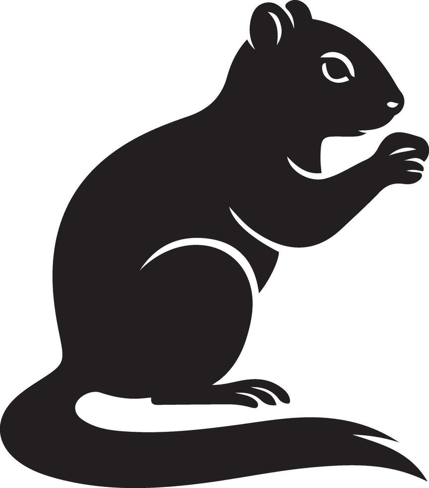 Squirrel silhouette in simple style, Cute squirrel outline black and white vector