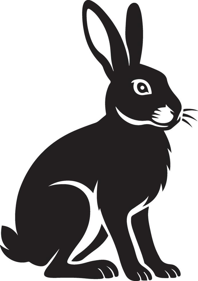 Elegant sitting hare black silhouette, Graceful black hare animal figure vector