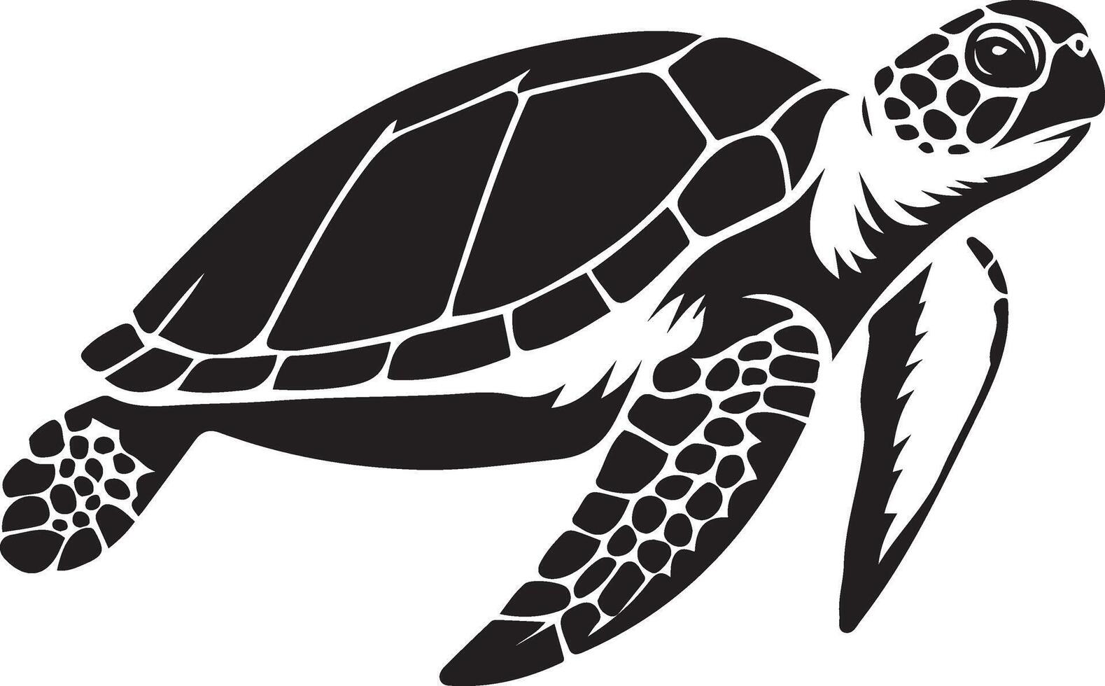 Sea turtle bold silhouette design, Strong marine animal black graphic figure vector