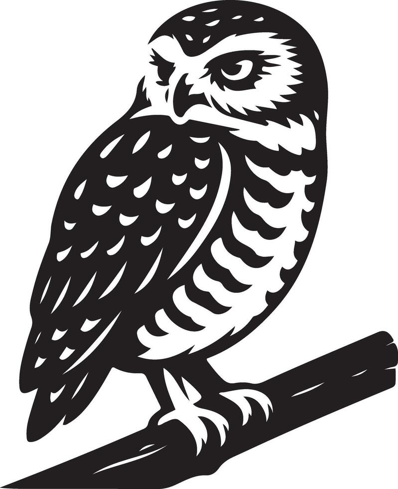 Elegant owl silhouette black design, Owl figure perched minimalist art vector