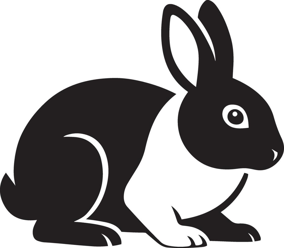 Black and white rabbit silhouette simple, Rabbit animal flat profile illustration vector