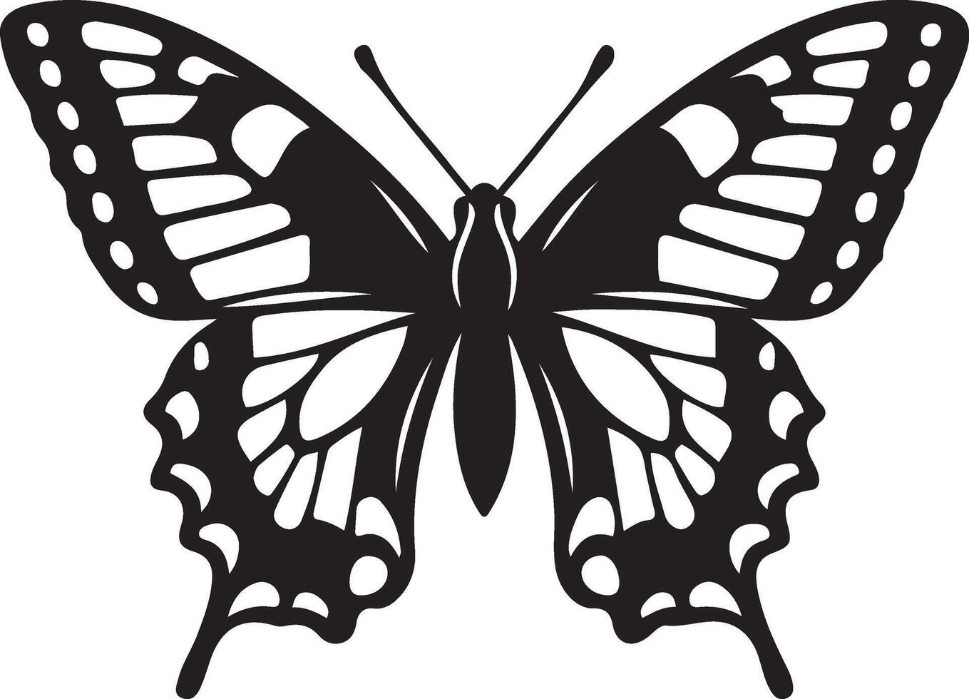 Elegant butterfly silhouette, black and white insect art vector