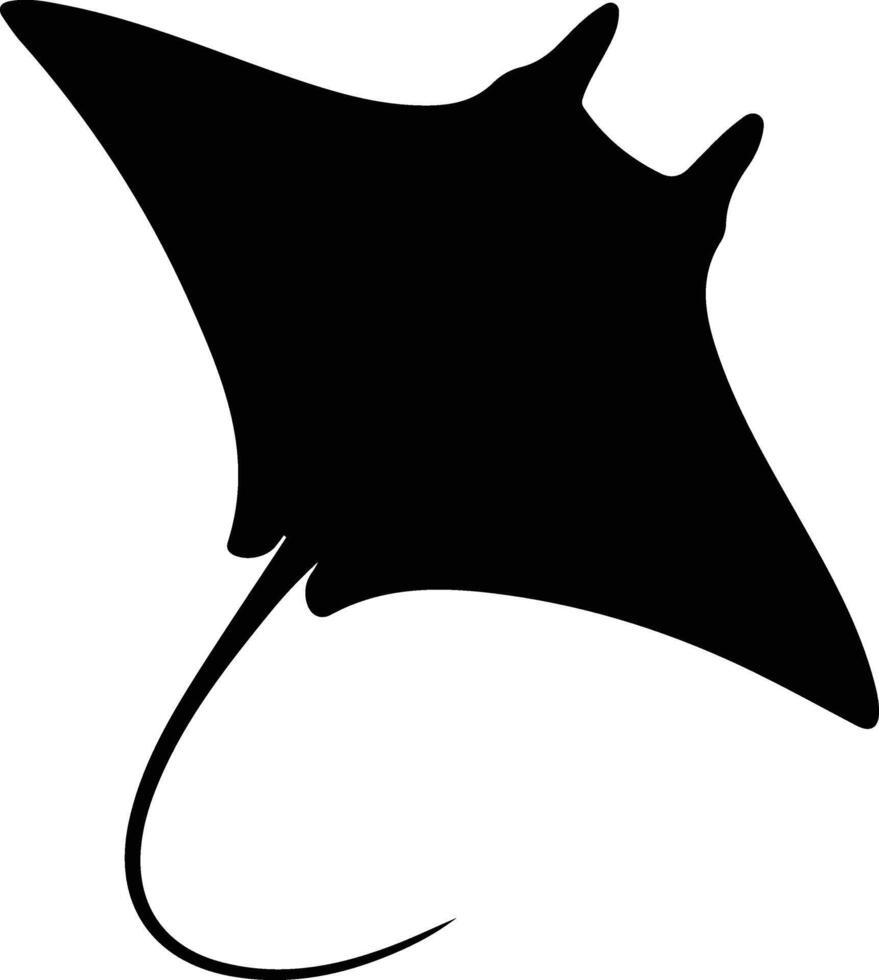 Majestic manta ray black silhouette, Ocean animal in motion black design vector
