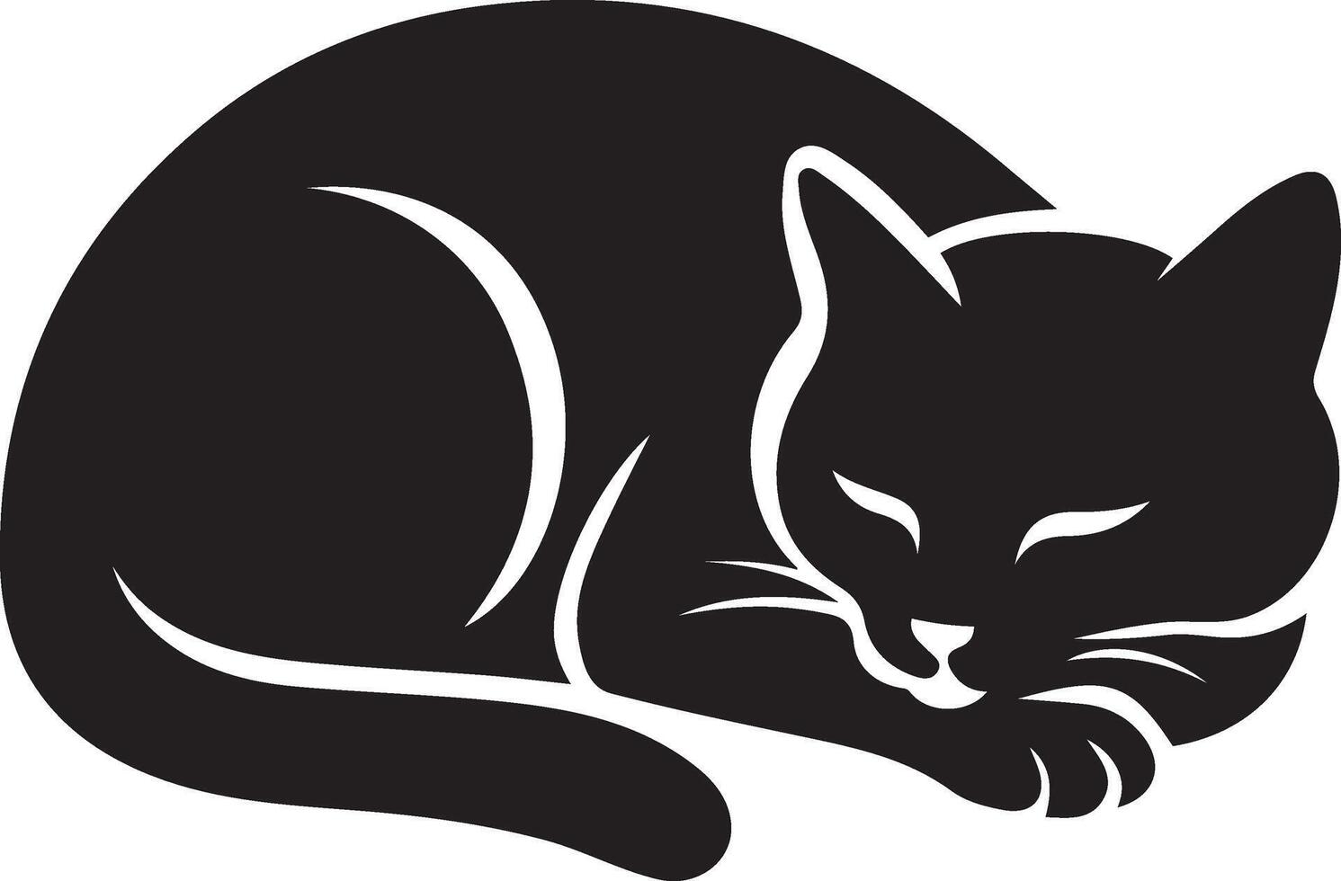 Resting cat black silhouette, sleeping pet illustration vector
