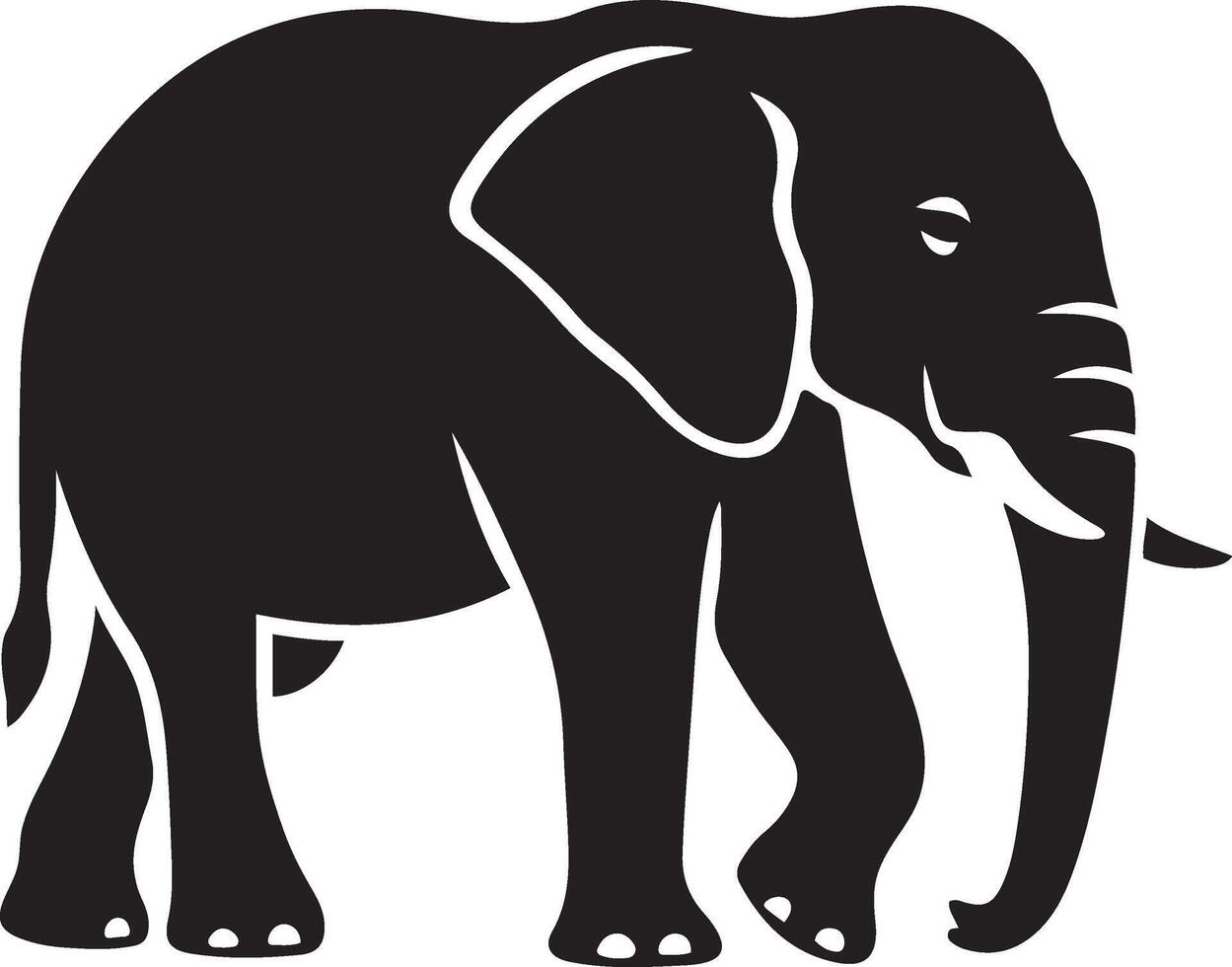Elephant silhouette simple black design, Majestic elephant figure flat artwork vector