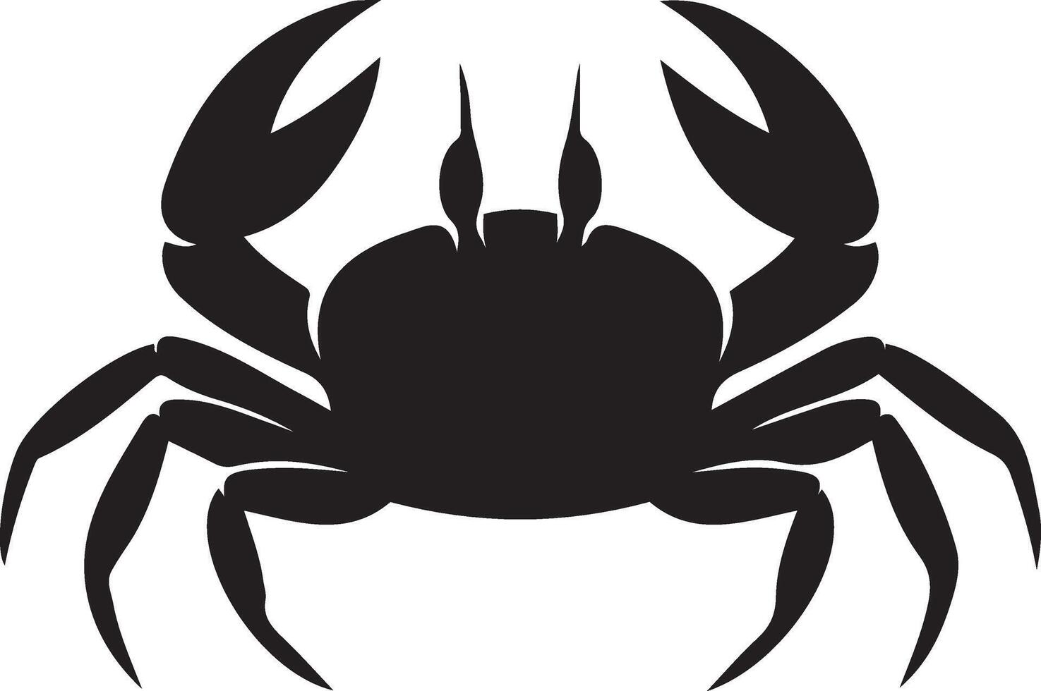 Crab black silhouette simple style, Sea creature minimal outline vector