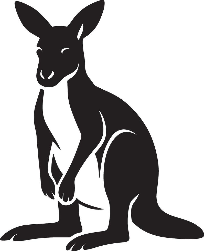 Kangaroo black and white silhouette, Wild kangaroo minimal silhouette style vector