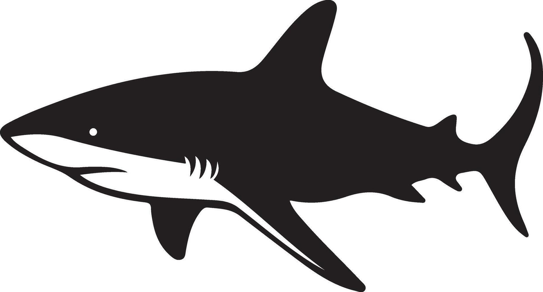 Shark silhouette powerful graphic style, Ocean predator black and white drawing vector