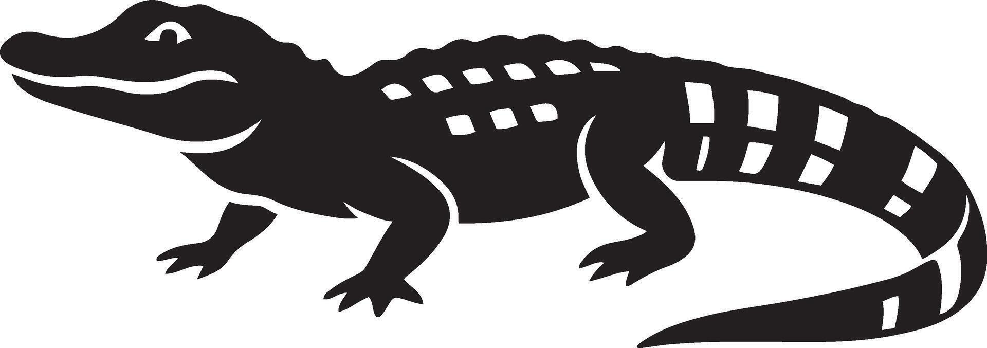 Alligator black and white silhouette art, Crocodilian flat animal design vector