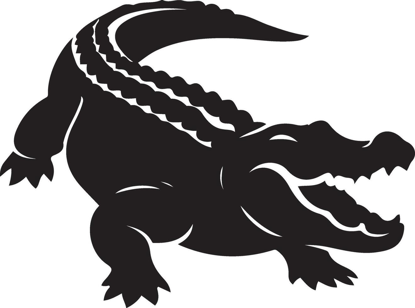 Crocodilian silhouette bold black shape, Reptile profile clean design vector