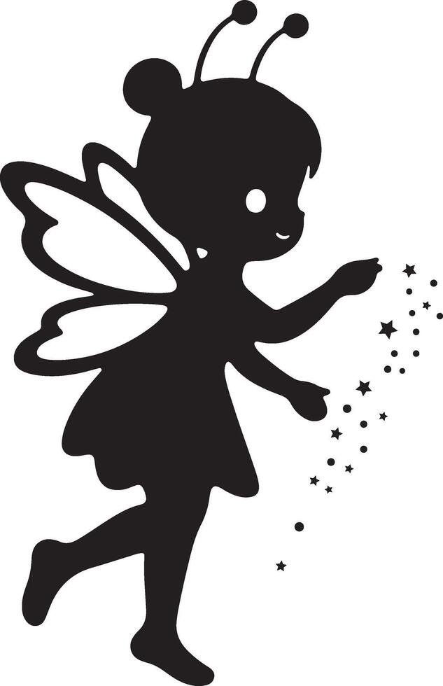 Enchanting fairy with stardust silhouette, Magical dust fairy illustration black vector