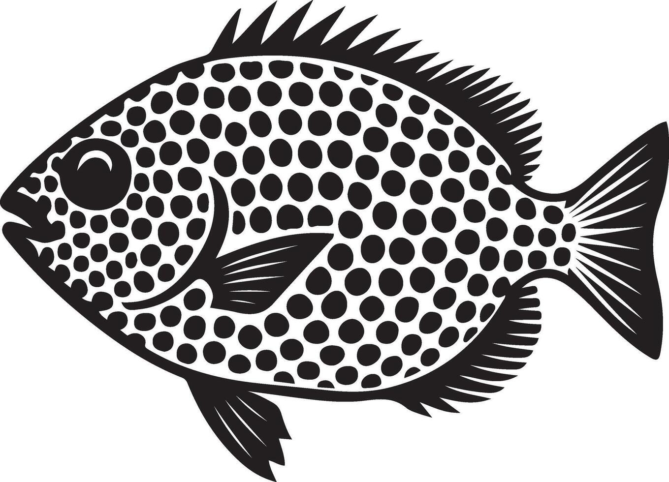 Dotted fish silhouette black and white, Patterned fish design artistic style vector