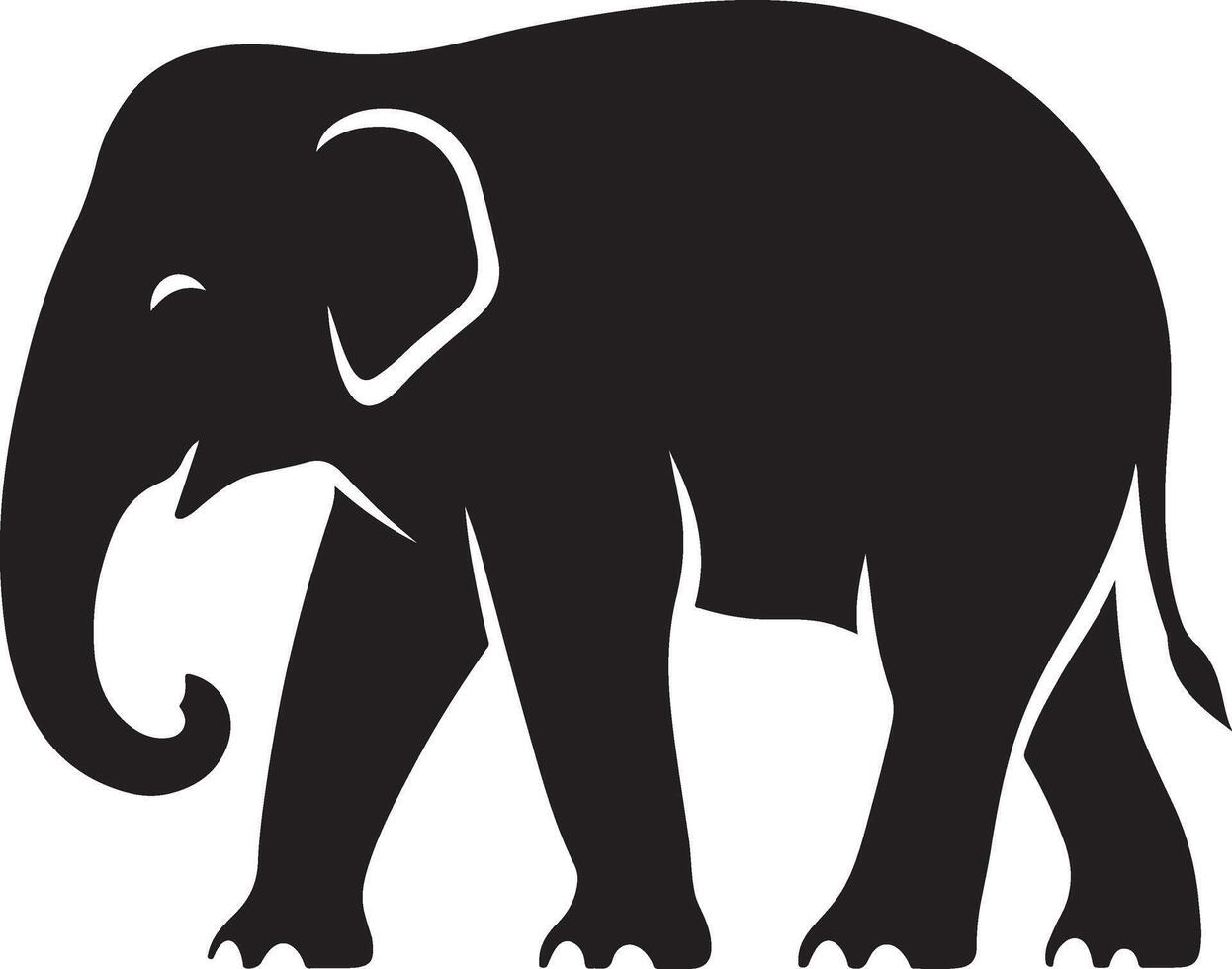 Elephant silhouette simple black design, Large animal profile minimal art vector
