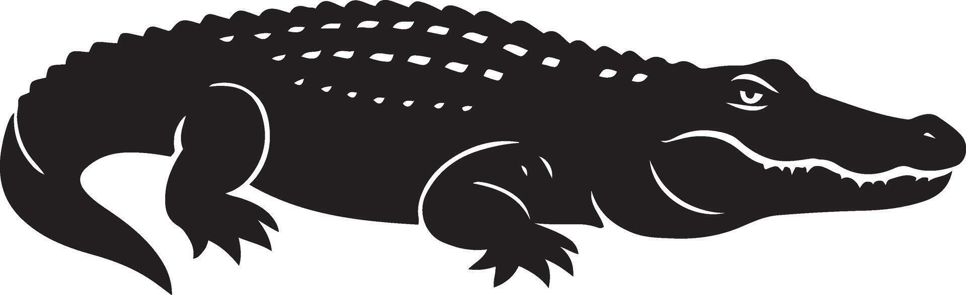 Alligator silhouette clean black drawing, Simple reptile figure bold outline vector