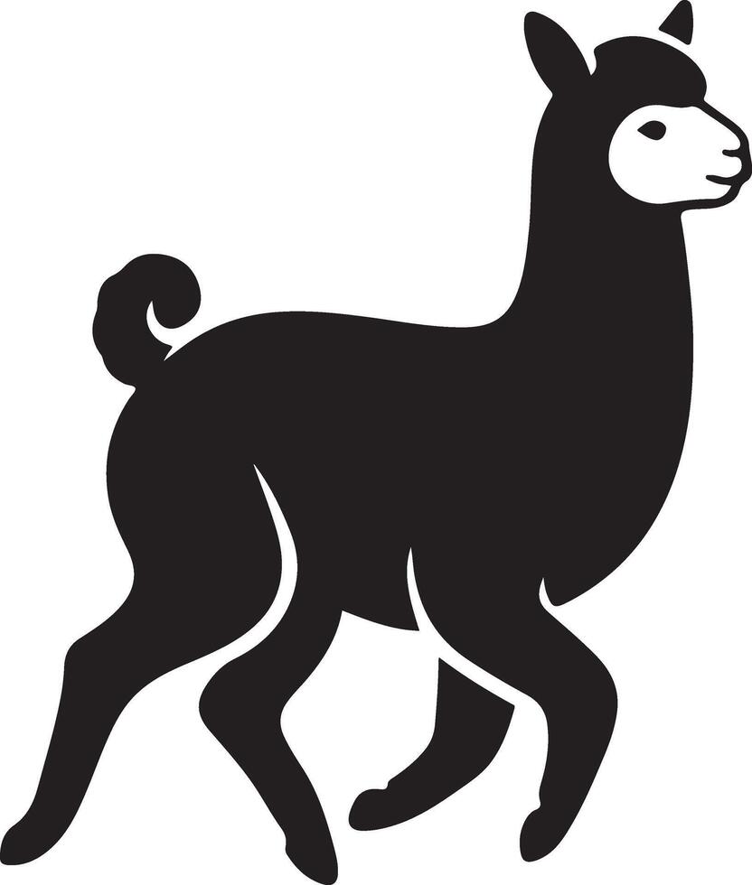 Llama walking profile black white art, Calm llama in side view silhouette vector