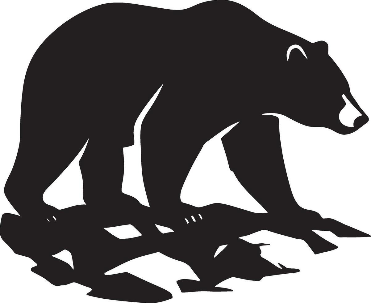 Walking bear silhouette bold black design, Powerful bear silhouette in motion vector