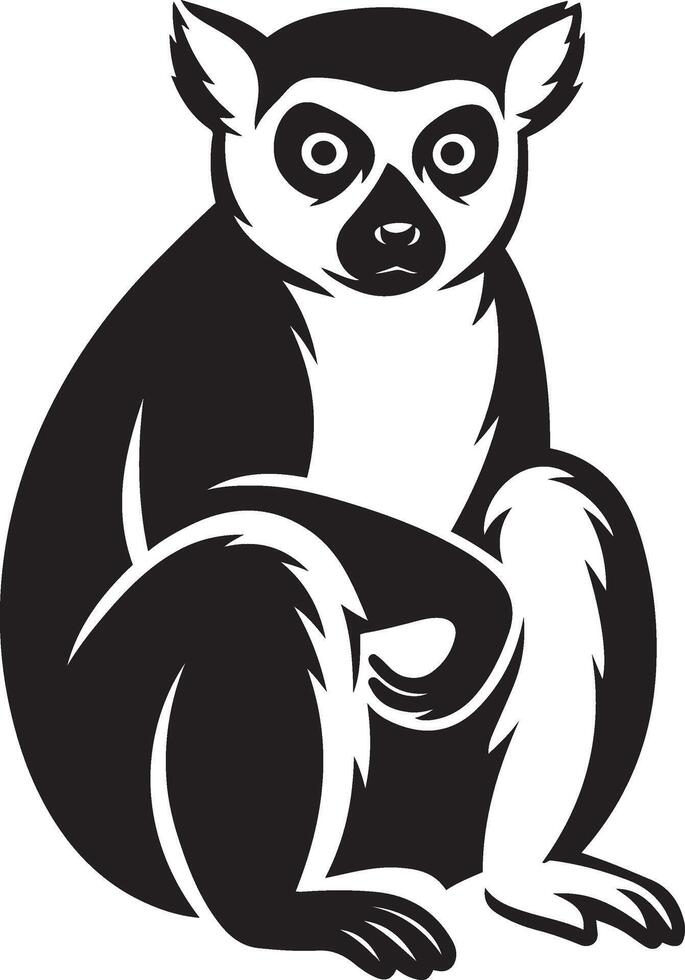 Ring tailed lemur sitting silhouette, Lemur black figure tail curled pose vector