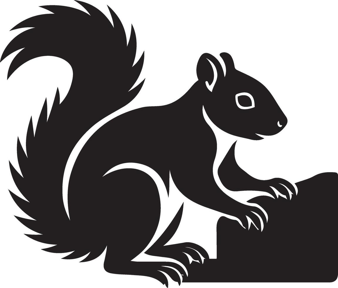 Squirrel silhouette design in black, Forest creature bold black shape vector