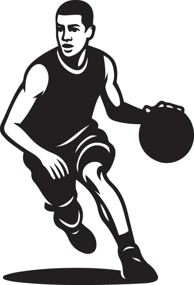 Basketball player dribbling graphic, sports action silhouette vector