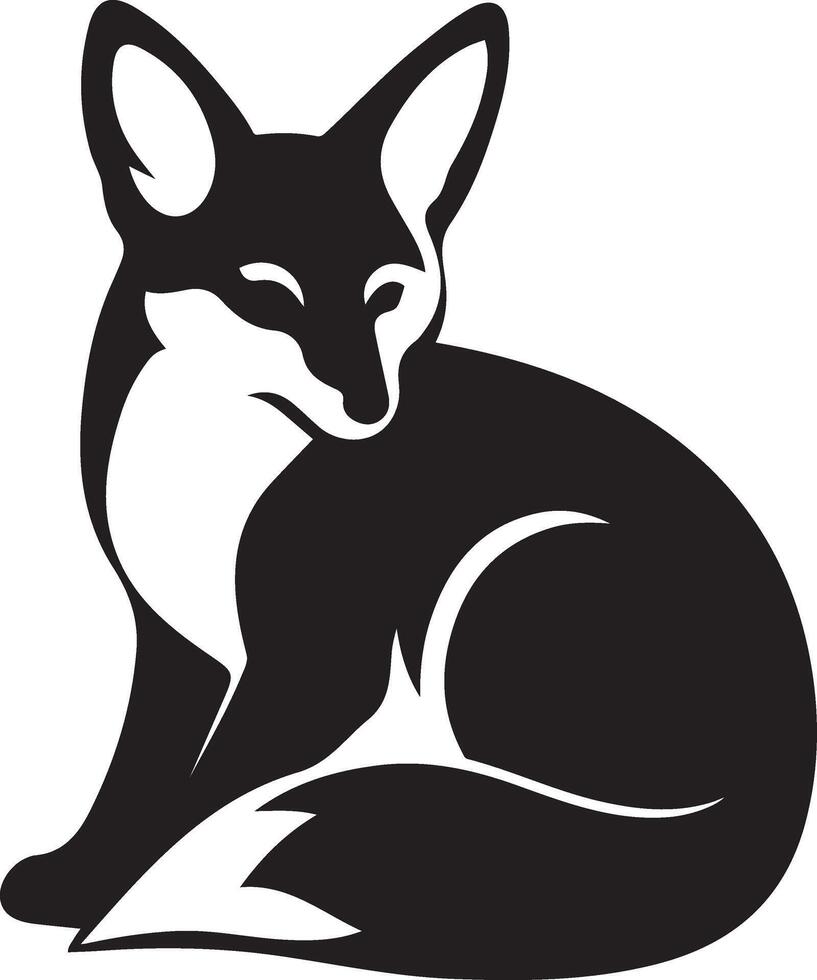 Peaceful fox silhouette black and white, Calm fox figure line illustration vector