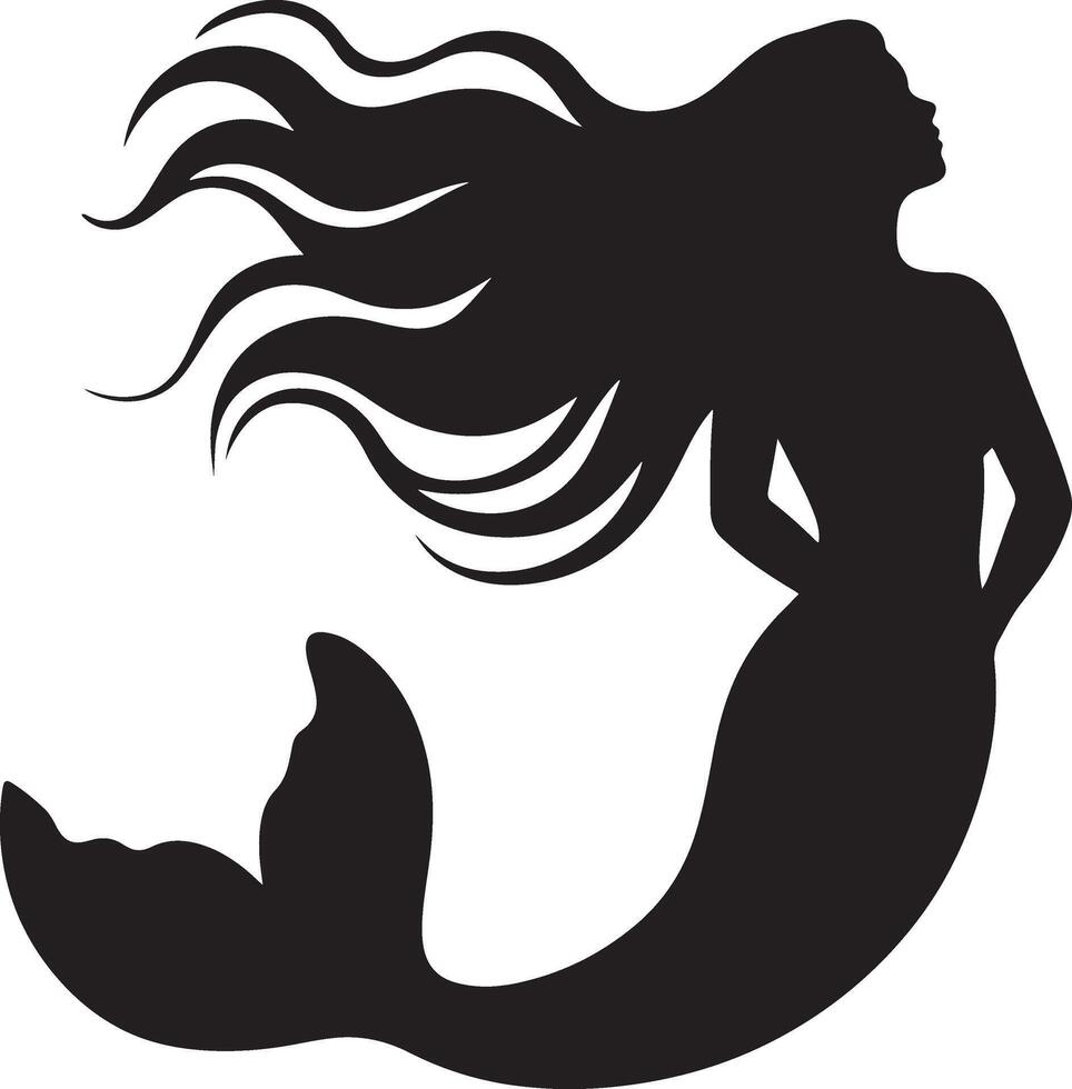 Elegant mermaid silhouette black and white, Majestic mermaid illustration in monochrome style vector