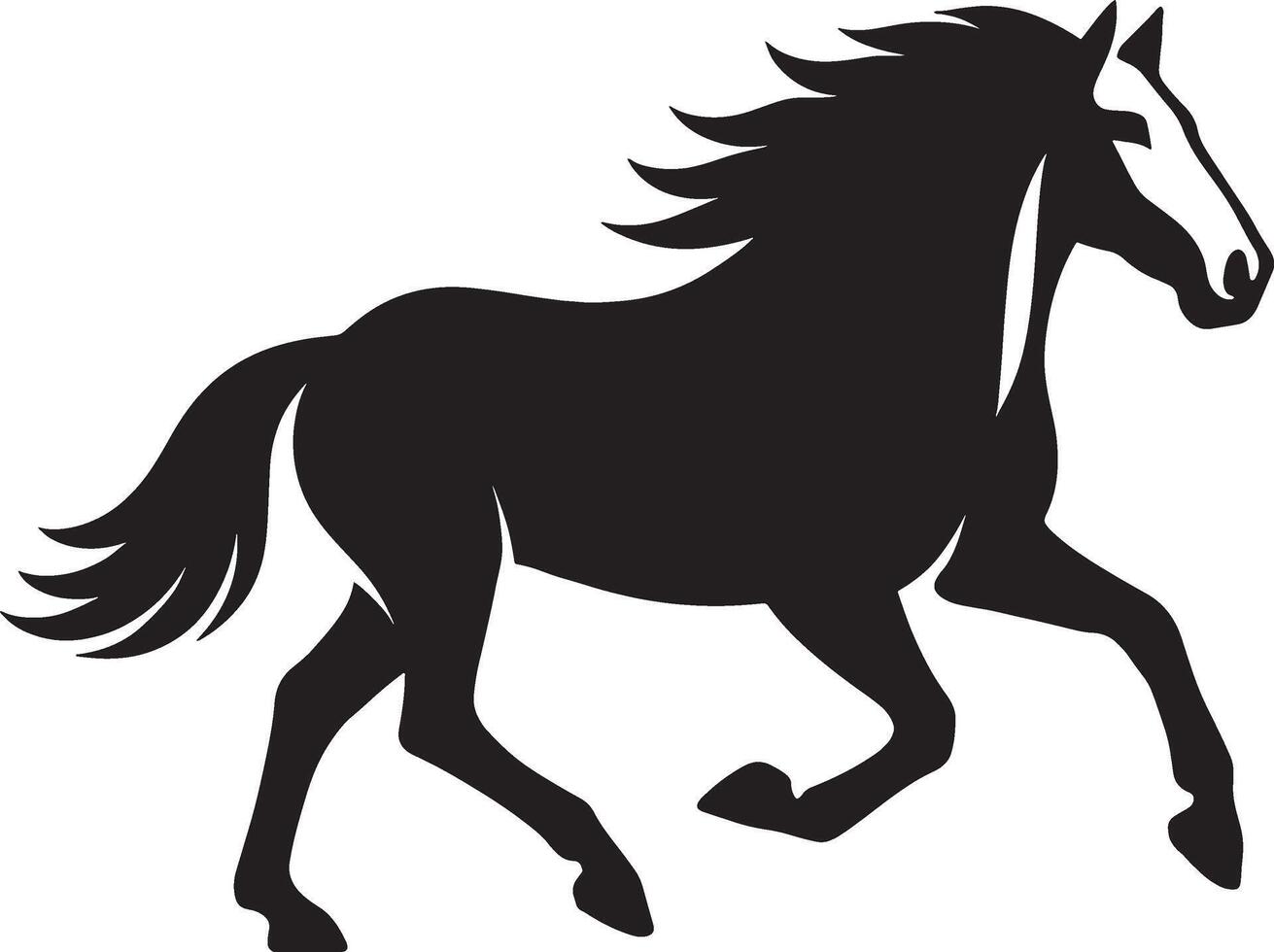 Running horse silhouette black minimal style, Galloping horse bold movement art vector