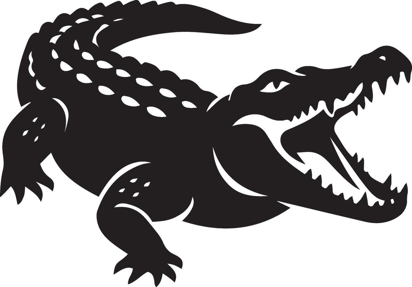 Crocodilian silhouette bold and powerful, Large reptile figure in black and white vector