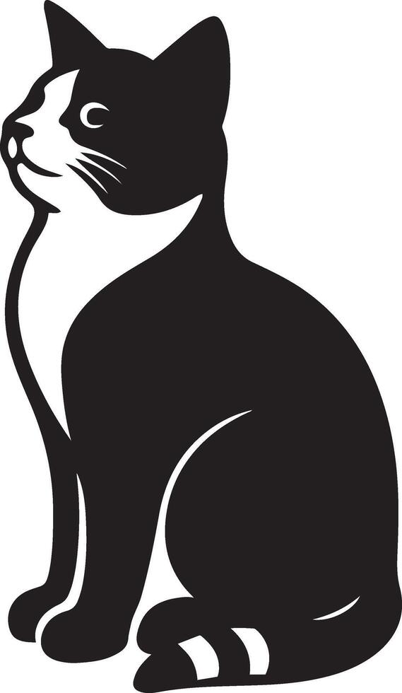 Cat looking up silhouette black white, Minimal cat profile upward pose vector