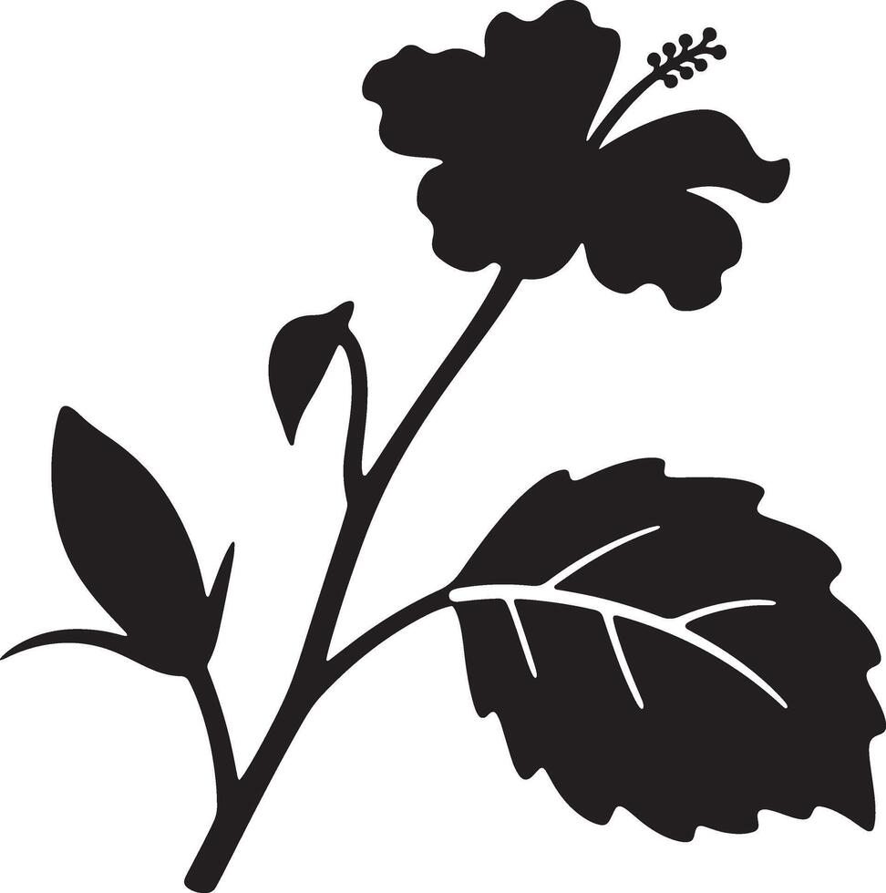 Black hibiscus flower and leaves design, Tropical floral silhouette bold look vector