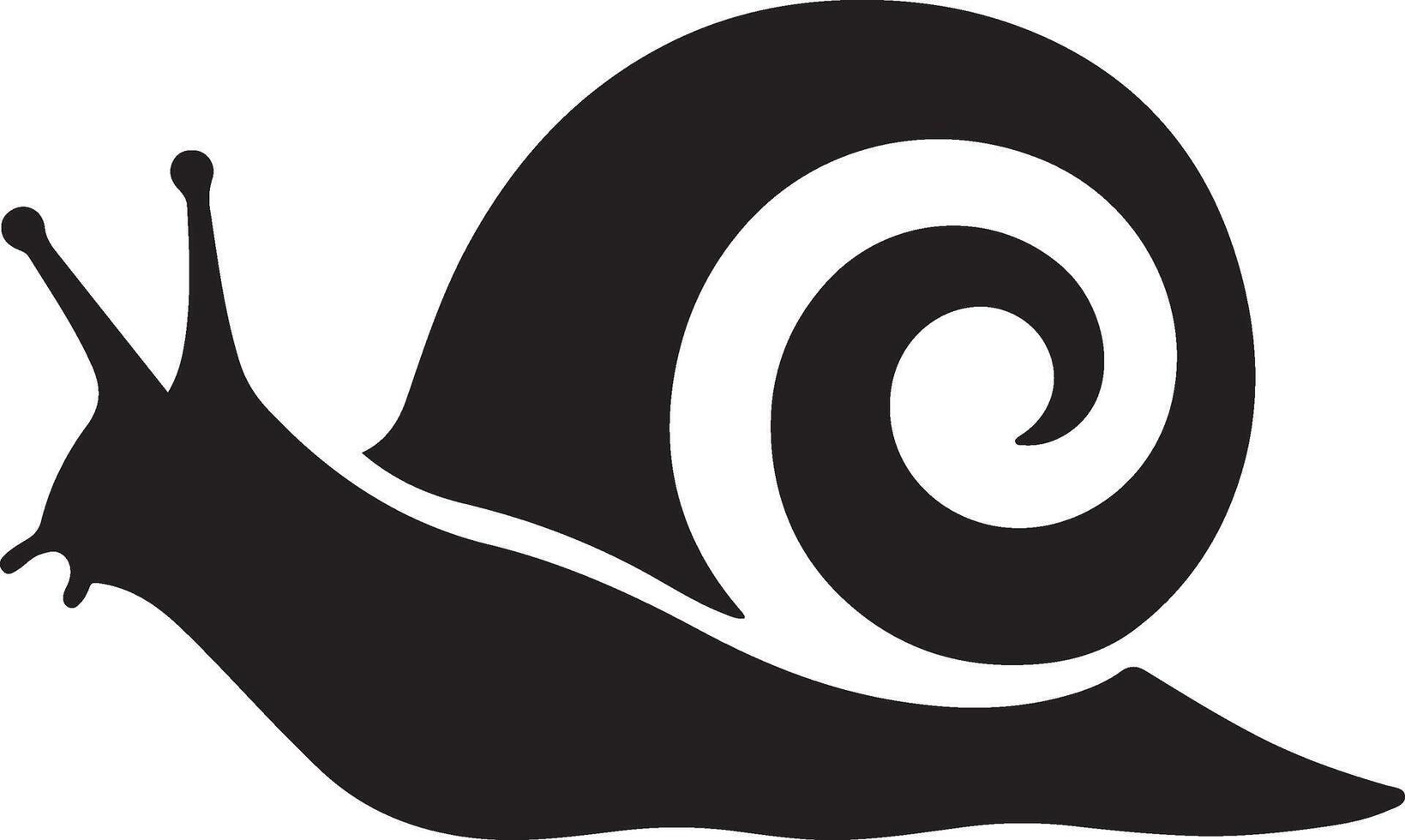Snail black and white silhouette simple art, Minimal snail figure in flat design vector