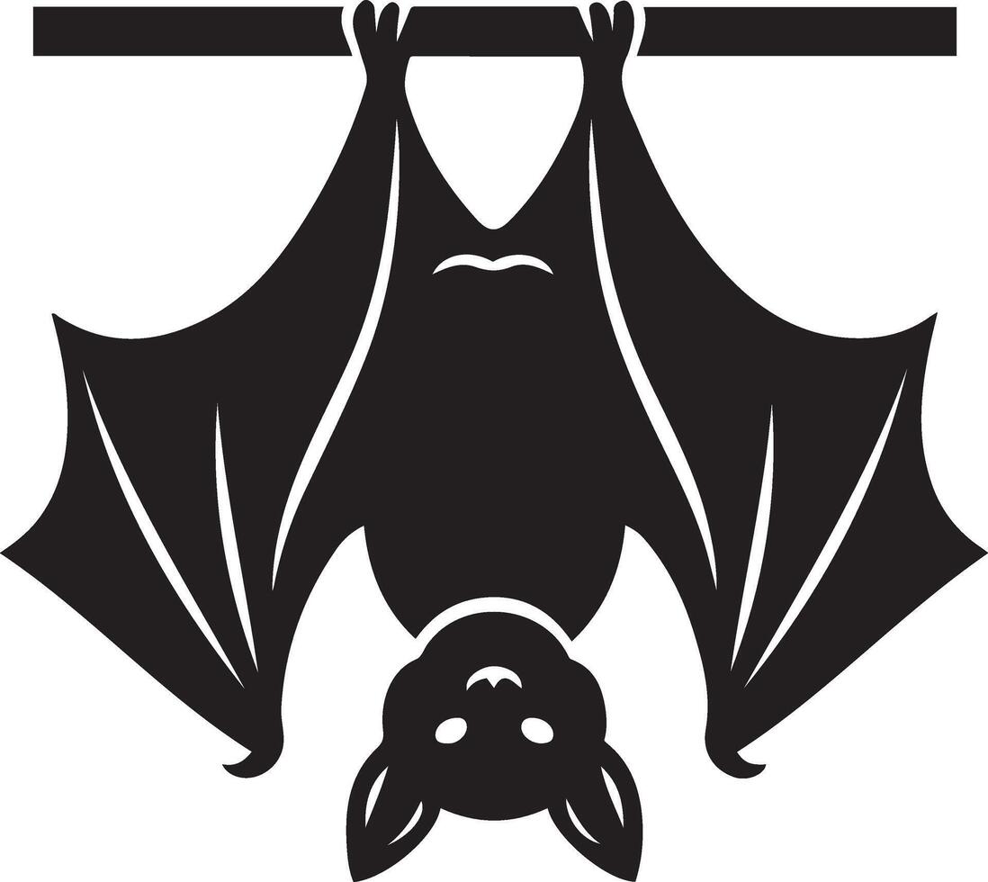Bat hanging upside down art, silhouette bat for spooky themes vector