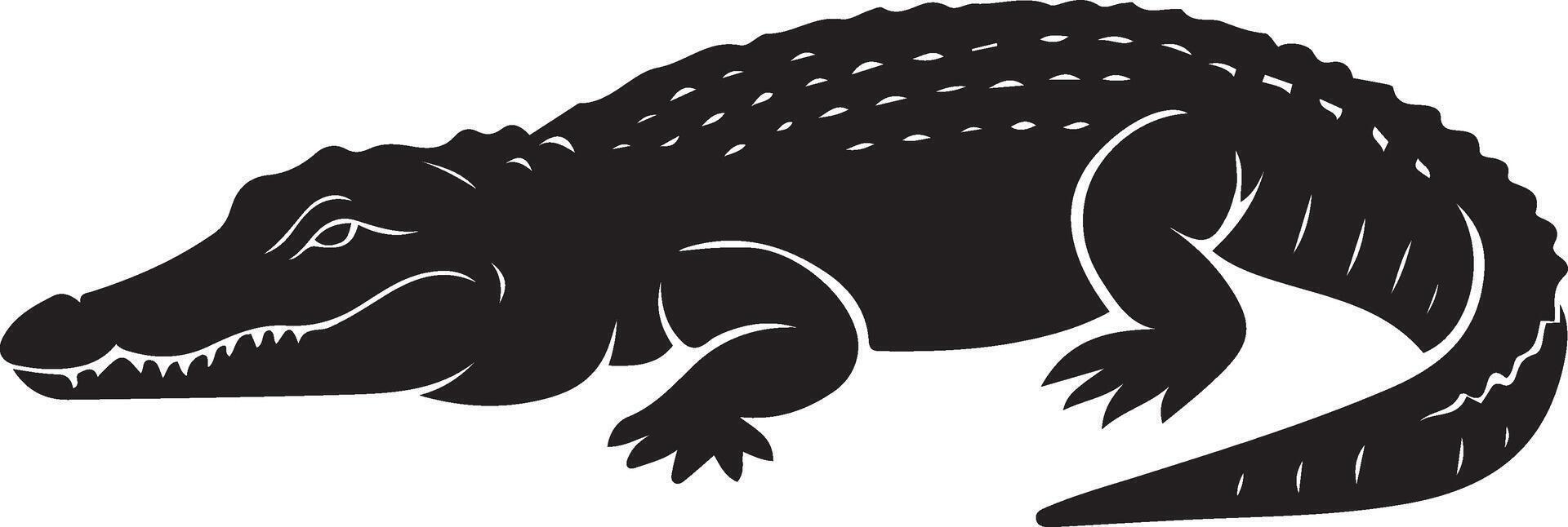 Crocodile simple black silhouette drawing, Reptile design minimal flat layout vector