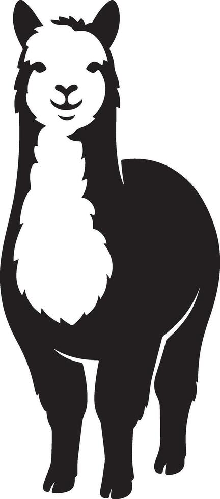 Alpaca cheerful silhouette design, Happy farm animal cute black sketch vector