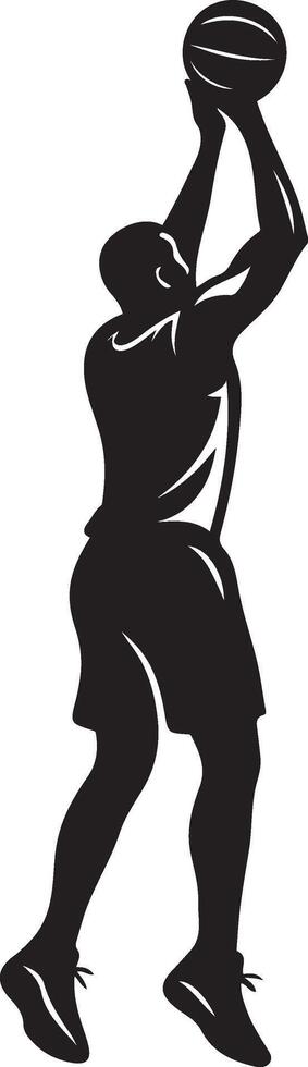 Jump shot basketball player, silhouette of shooting athlete vector