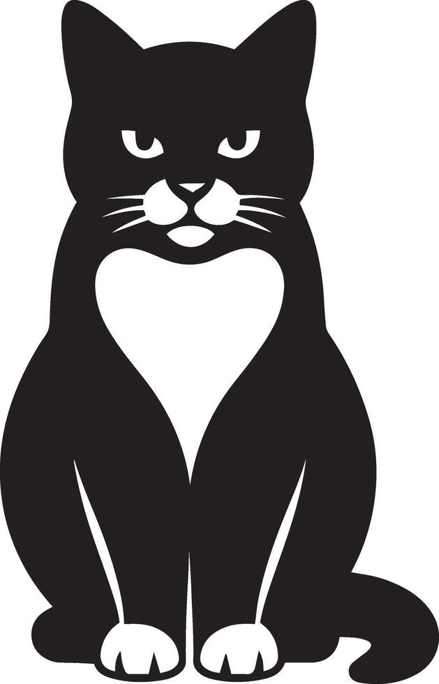 Cat silhouette with heart chest design, Cute cat black white with heart pattern vector