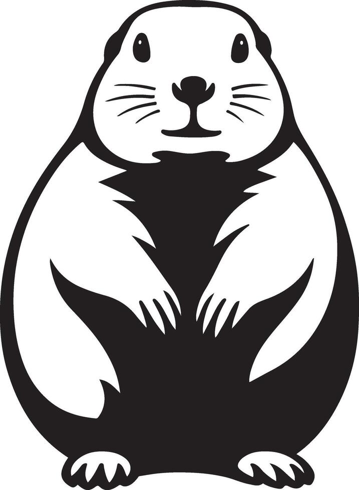 Groundhog illustration cute black and white, Small rodent minimal drawing style vector