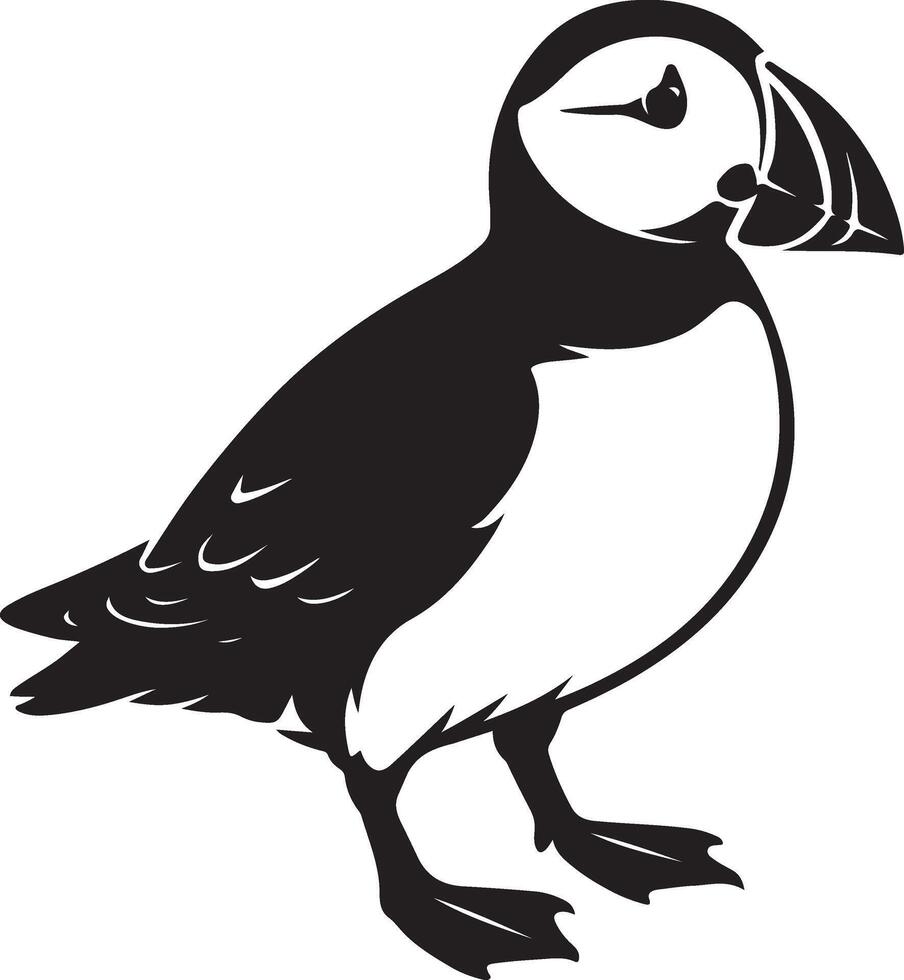 Puffin silhouette elegant black and white, Minimal puffin bird profile illustration vector