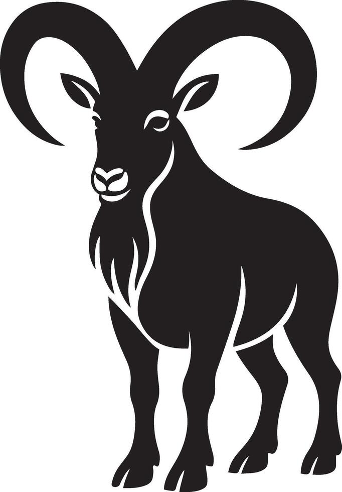 Mountain goat bold black silhouette, Majestic goat standing black design vector