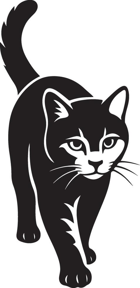 Walking black cat silhouette stylish pose, Elegant feline walking pet design vector