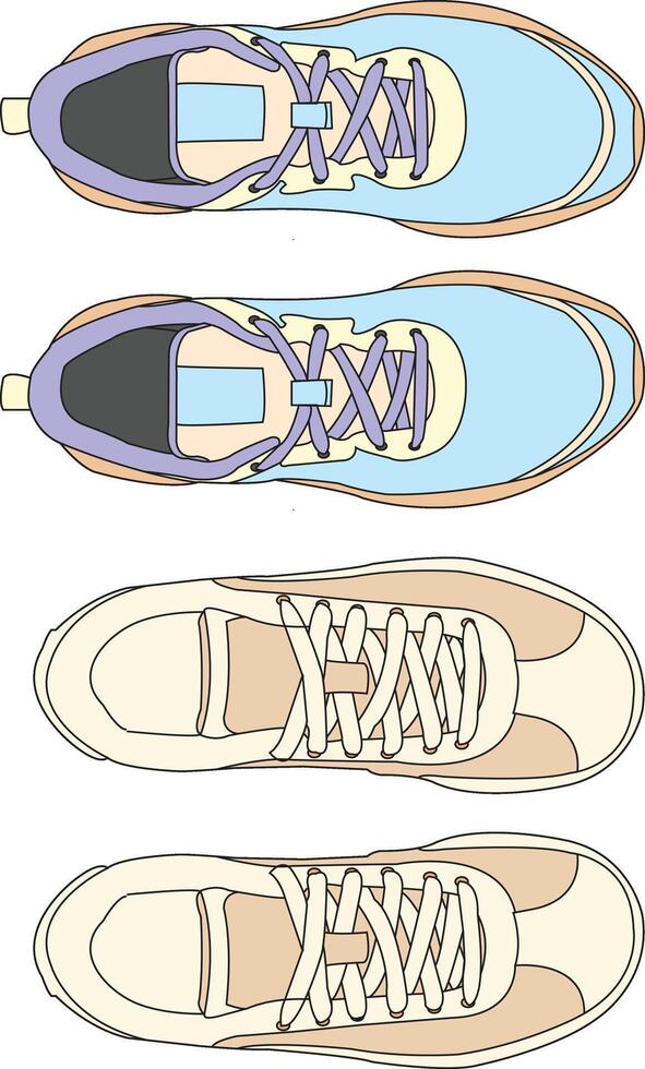 Shoes sneaker cartoon icon, set of sneakers design cartoon isolated, full color sneaker template flat design vector