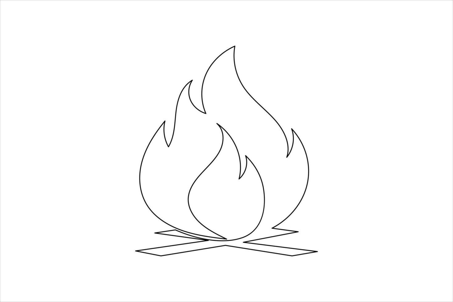 Minimal fire sketch continuous line art vector