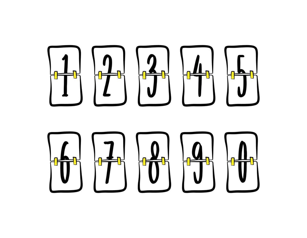 Doodle flip clock icon set. vector