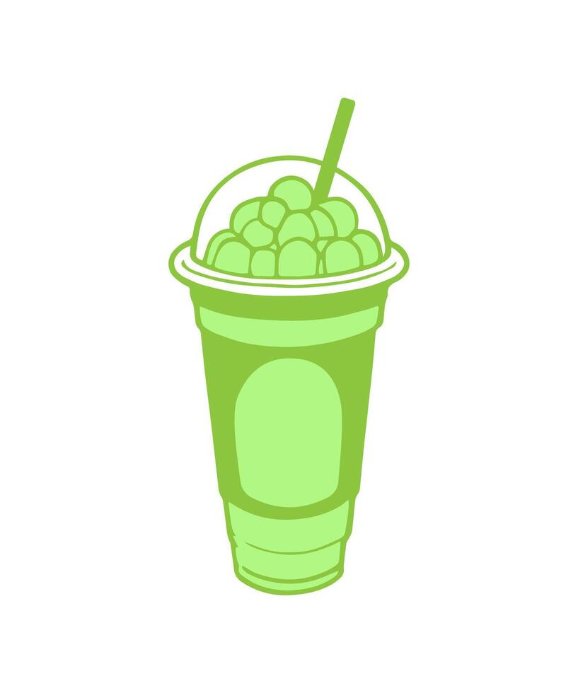 Matcha bubble green tea cup. vector
