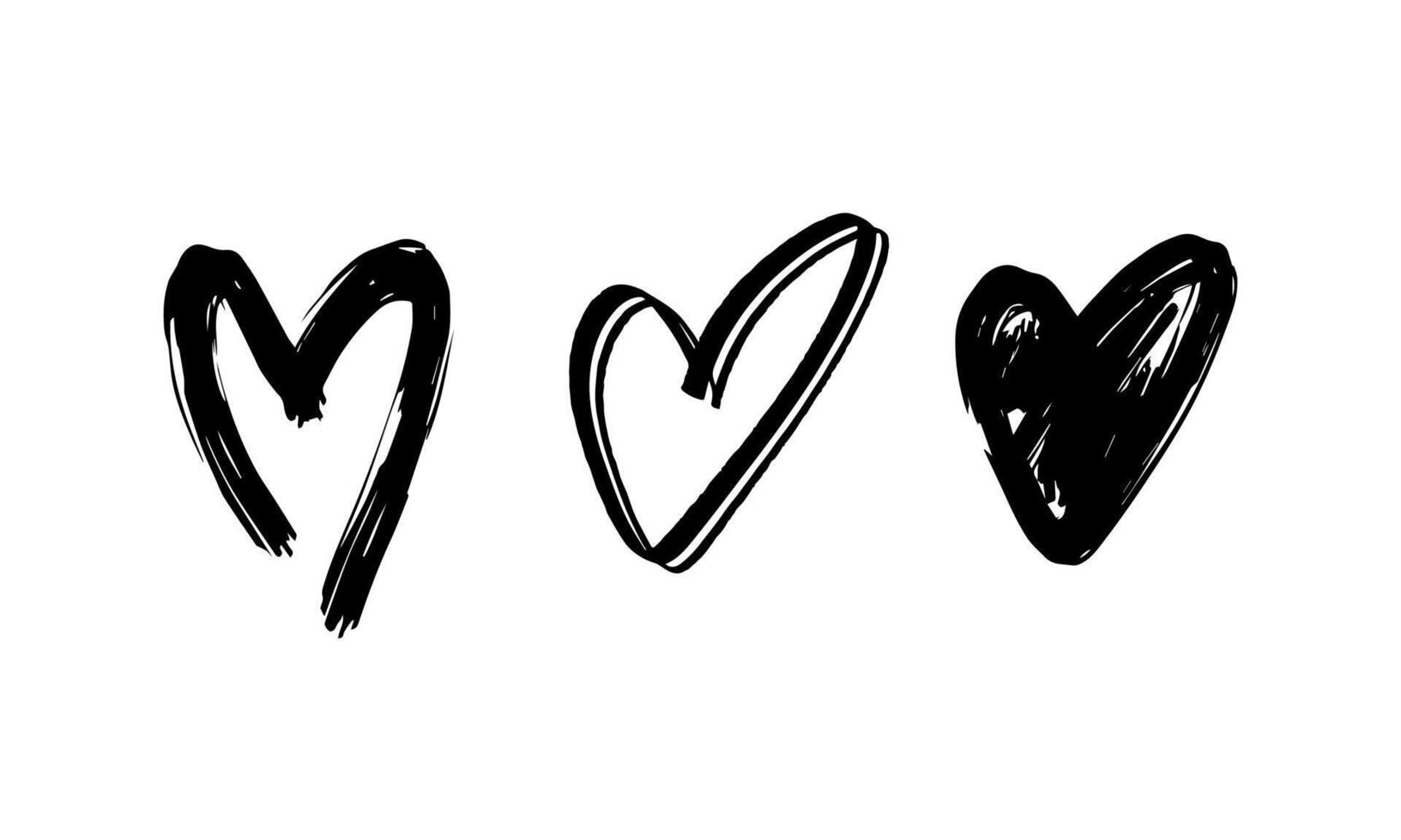 Grunge hand drawn heart shape icon set. vector