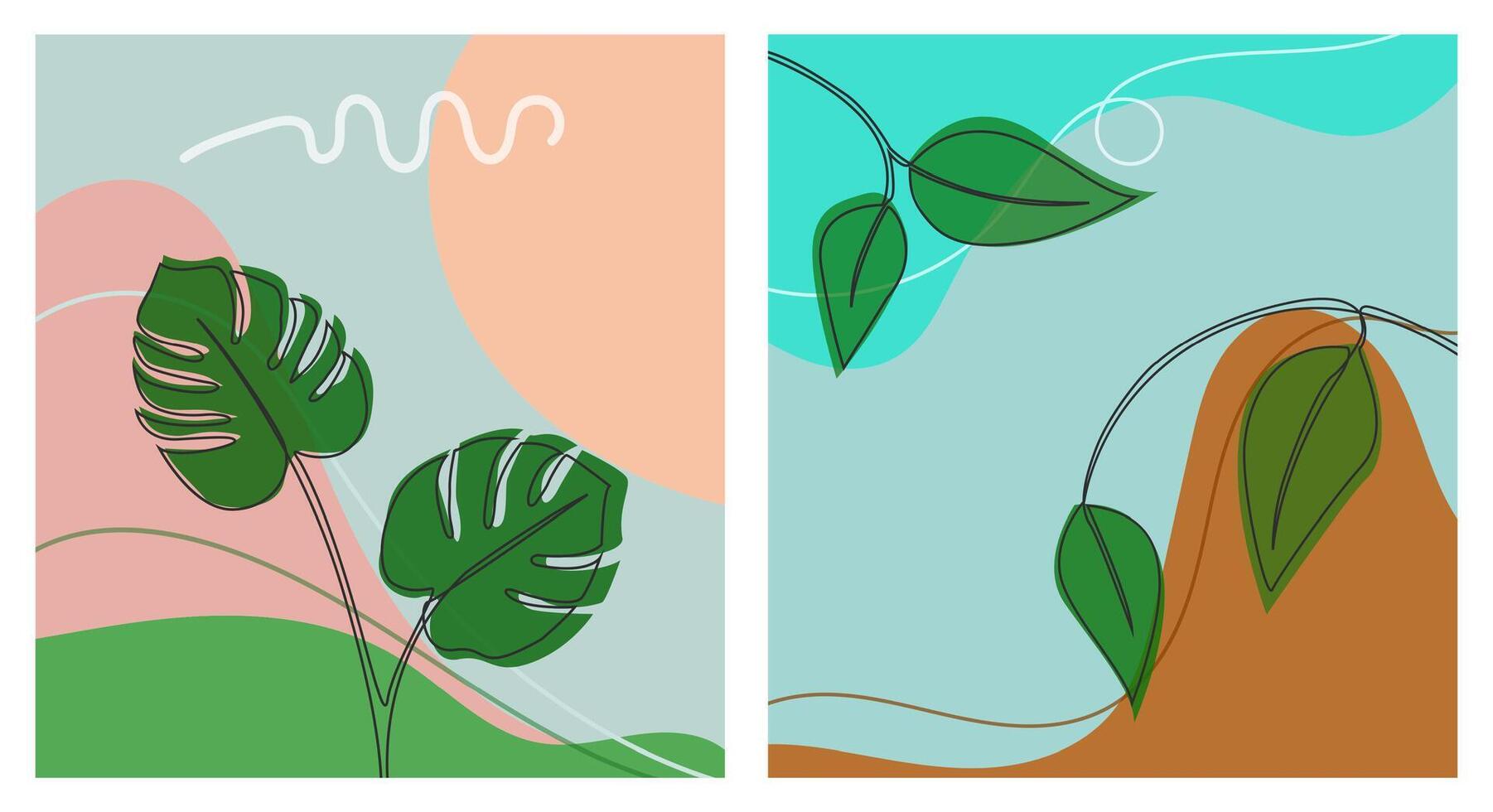 Modern tropical abstract background with bold green leaves and organic shapes. An artistic and versatile layout suitable for various creative projects. vector