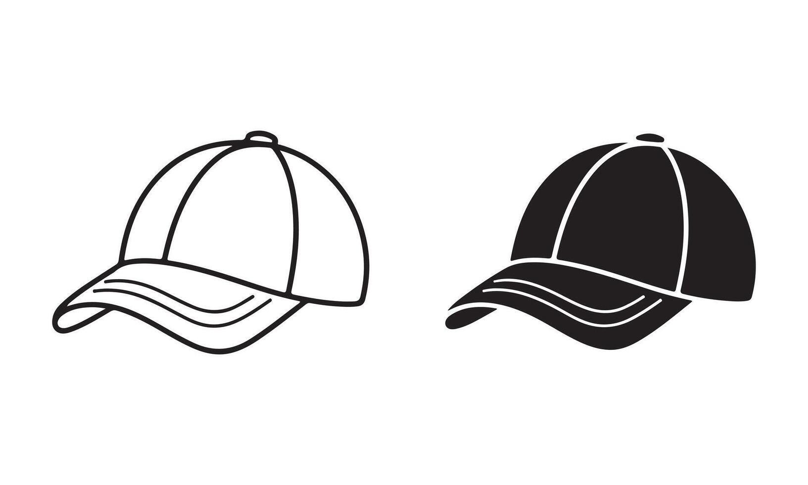 Baseball cap outline and solid icon vector