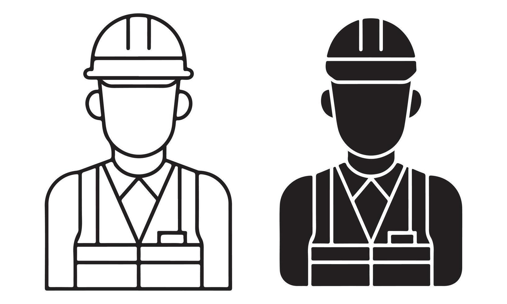 Construction worker icons outline and solid style vector