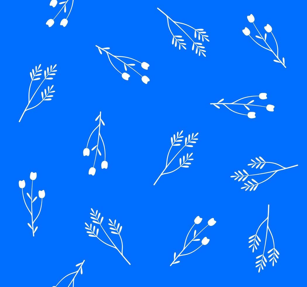 White floral elements on a solid blue background. vector